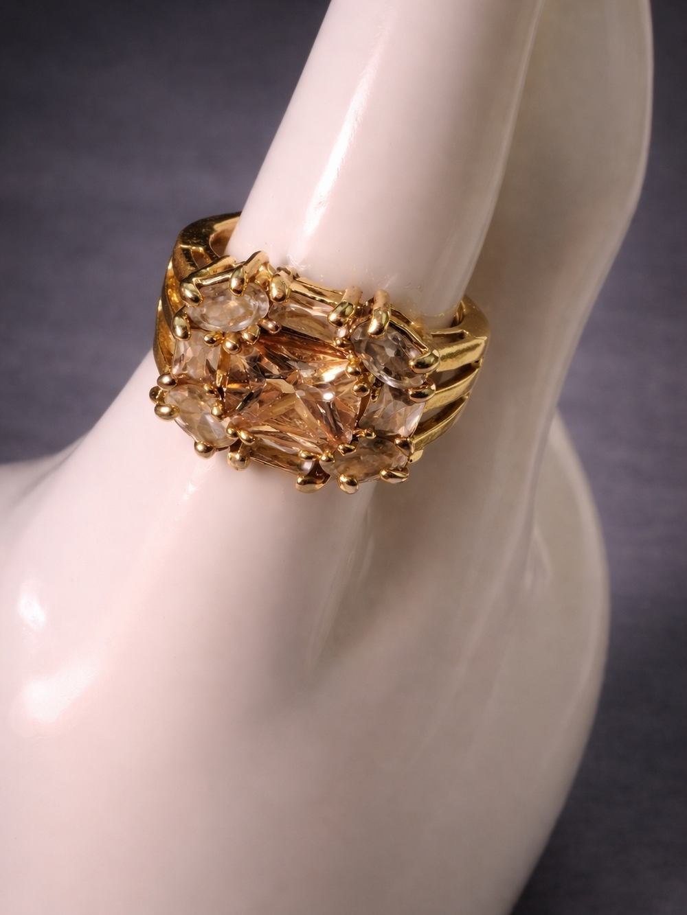 Guess Gold-Tone Champagne Crystal Cluster Ring - Women Jewelry